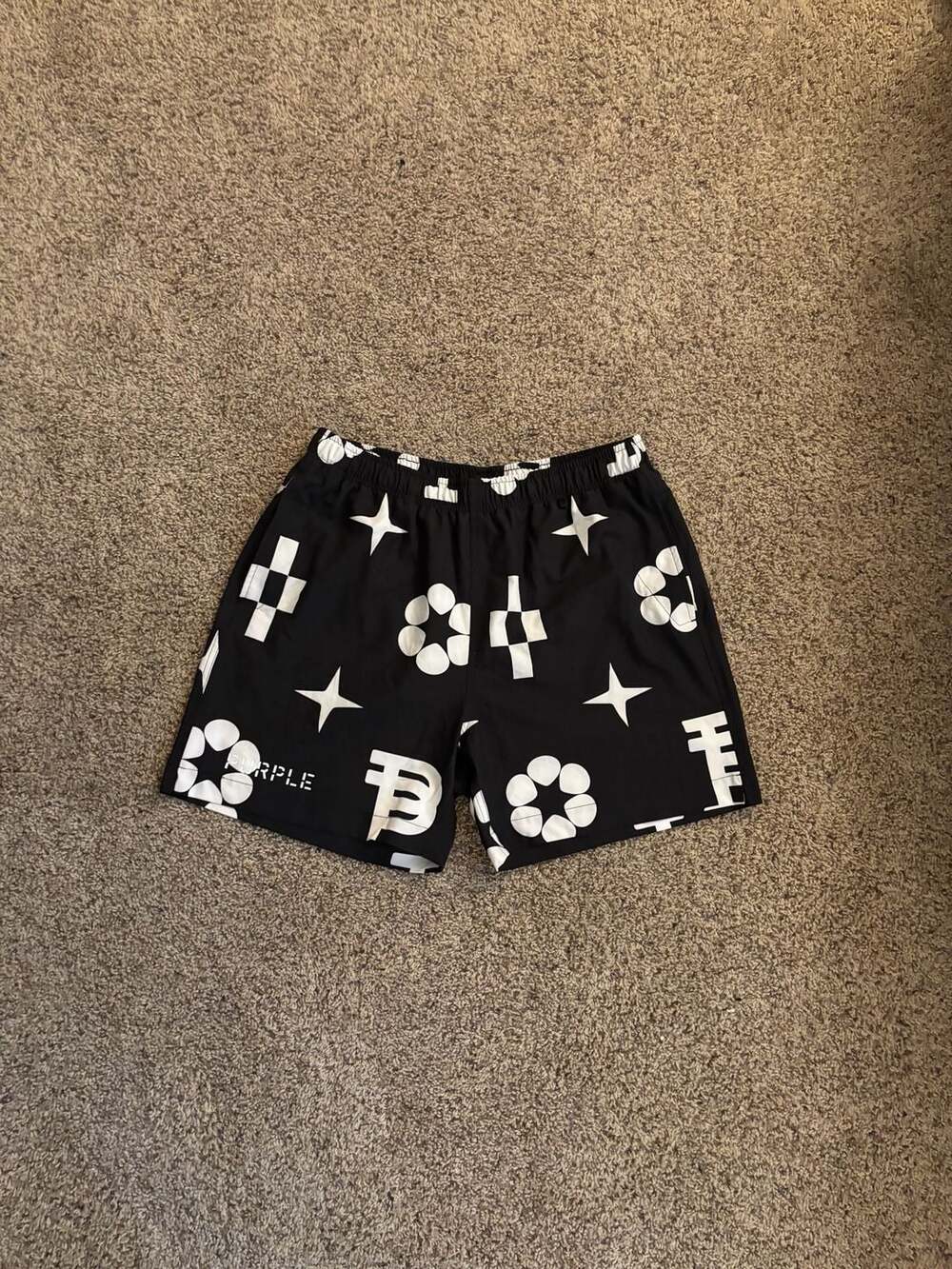 Purple Brand Black Jumbo Monogram Swim Shorts P504